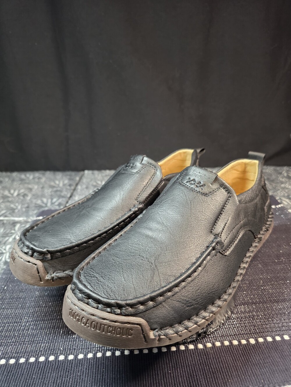 Greks Black Leather Slip On Comfort Shoes